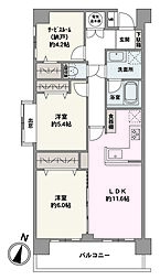 ヴォワール蒔田 2LDKの間取図画像