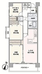 ヴォワール蒔田 2LDKの間取図画像