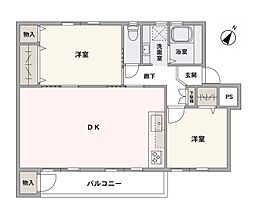 鵜野森団地E 2LDKの間取図画像