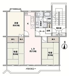 宮前平アベリア4号棟 3DKの間取図画像