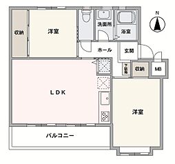 相武台団地1514号棟 2LDKの間取図画像
