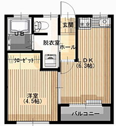 ビラフジヤ 1LDKの間取図画像