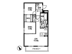 伊那市山寺マンション 2LDKの間取図画像