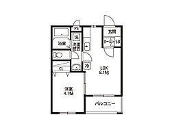 レイ・グラースA 1LDKの間取図画像