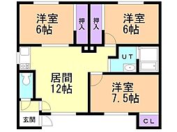 コーポ若林 3LDKの間取図画像