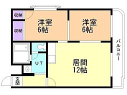 グローリカナヤマ 2LDKの間取図画像