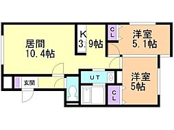 札幌市豊平区西岡五条1丁目マンション 2LDKの間取図画像