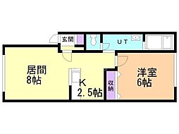 ブランノア川沿 1LDKの間取図画像