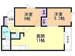 サウスヴィラB 2LDKの間取図画像