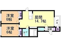 フォレスタ月寒東A 2LDKの間取図画像