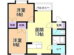 ウッディヴィレッヂA館 2LDKの間取図画像