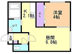 パルティールＴＭ羊ヶ丘 3階1LDKの間取り