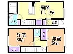 タウンハウスシャンパリーノ 1階2LDKの間取り