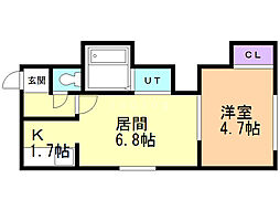 メゾンドール平岡 1LDKの間取図画像