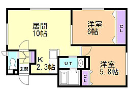 ルミエール澄川東 2LDKの間取図画像