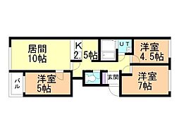 フラット豊平 3LDKの間取図画像