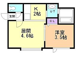 アークコート平岸32 1DKの間取図画像