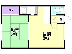 第6コーポ藤 1LDKの間取図画像