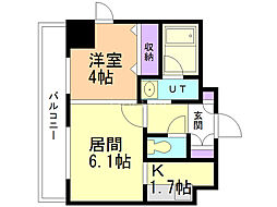 アルティ美園 1DKの間取図画像