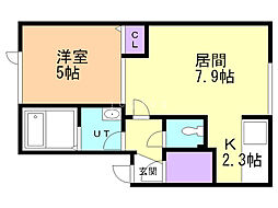 リーガル・月寒 1LDKの間取図画像