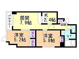 ペルドゥエープス美園 2LDKの間取図画像