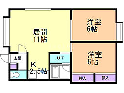 アクアトピア北野2 2LDKの間取図画像