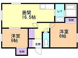 サンポク弐番館 2LDKの間取図画像