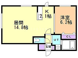 プラザ美園B 1LDKの間取図画像