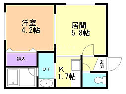 アズーリ中の島伍番館 1DKの間取図画像