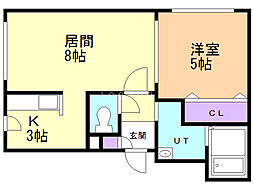 アクアベール豊平 1LDKの間取図画像