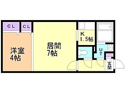 ファインブルーム学園前 1LDKの間取図画像