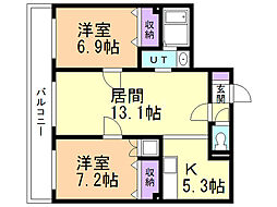 第11森宅建豊平ビル 2LDKの間取図画像