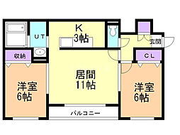 メゾンMT栄通 2LDKの間取図画像