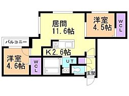 札幌市豊平区平岸三条10丁目マンション 2LDKの間取図画像