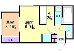 フェリオ豊平 1LDKの間取図画像