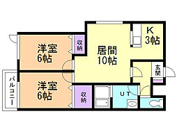 メゾンMT平岡 2LDKの間取図画像