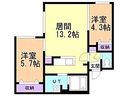 ブランシャールCIEL学園前 2LDKの間取図画像