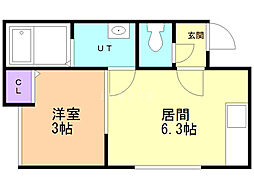 フラットJ澄川 1DKの間取図画像