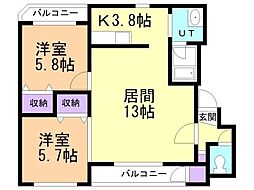 プラージュ福住 2LDKの間取図画像