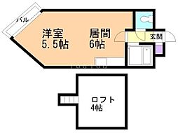 シャトー中の島 1DKの間取図画像
