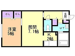 ファインブルーム学園前 1LDKの間取図画像