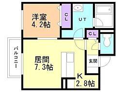 ブリーゼ中の島 1LDKの間取図画像