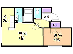 アンソレイユ 1LDKの間取図画像