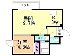 札幌市豊平区中の島一条2丁目マンション 1LDKの間取図画像