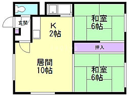 第6大洋コーポ 2LDKの間取図画像