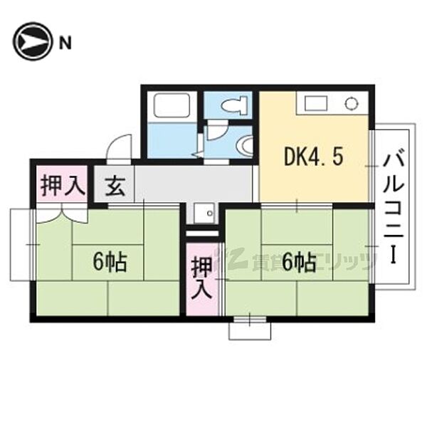 レーヴ・ボワＡ棟 101｜京都府京都市西京区大枝沓掛町(賃貸アパート2DK・1階・38.00㎡)の写真 その2