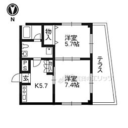 アントレー嵯峨野 2Kの間取図画像
