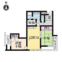シェモワ・アサヒ 2LDKの間取図画像