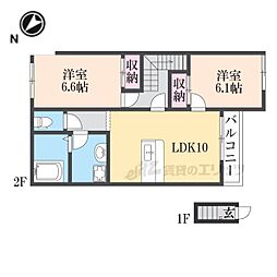 スターテラス22A棟 2LDKの間取図画像