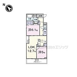 リ：ルーム東近江 2階2LDKの間取り